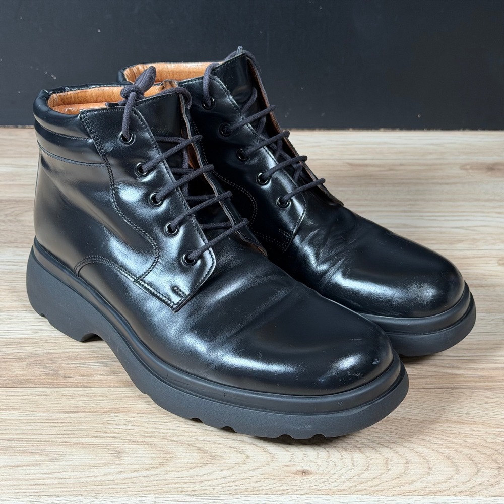 Banana Republic Boots Mens Size 10 Black Leather Chunky Sole 5-Eye Made In Italy
